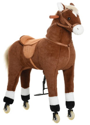 Kids Ride-on Walking Horse with Easy Rolling Wheels, Soft Huggable Body, & a Large Size for Kids 5-16 Years