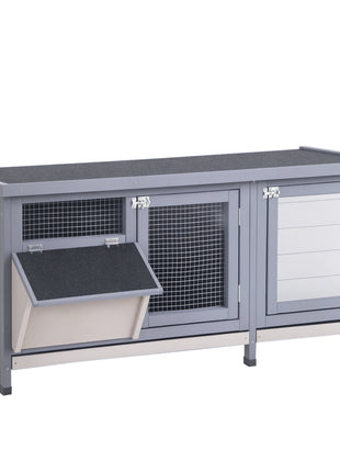 Wooden Rabbit Hutch Bunny Hutch Cage Guinea Pig with Waterproof Roof, No Leak Tray and Feeding Trough, for Rabbits, Chickens, Ducks, Indoor/Outdoor, Gray