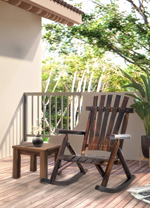 Outdoor Wooden Rocking Chair, Single-Person Rustic Adirondack Rocker with Slatted Seat, High Backrest, Armrests for Patio, Garden and Porch, Brown