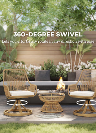 Patio Swivel Chairs Set of 2, Rattan Patio Dining Chairs with Soft Cushions for Backyard, Lawn, Porch, or Garden, Khaki