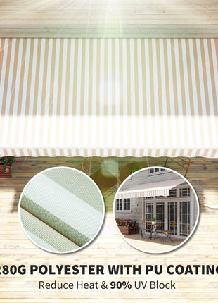 12' x 10' Manual Retractable Awning Outdoor Sunshade Shelter with Adjustable & Versatile Design, Beige and White