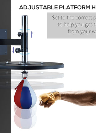 Speed Bag Boxing Punching Bag Wall Mount Height Adjustable, MMA, Martial Arts, and Boxing Equipment for Training at Home, Heavy-Duty Steel Platform, Strong PVC Leather, 9" H x 7" Dia.