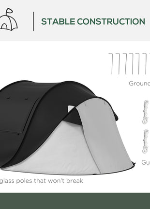 Pop Up Tent with Porch and Carry Bag, 3000mm Waterproof, for 2-3 People Camping Hiking, Black