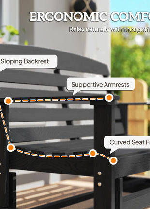 Patio Glider Bench w/ HDPE Slatted Double Rocking Chair, Distressed Black