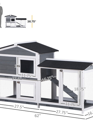 2-tier Indoor Rabbit Enclosure, Wood Hutch Backyard Small Animal House Ramp Outdoor Run Enclosed