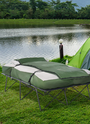 2-Person Folding Camping Cot Portable Outdoor Bed Set with Sleeping Bag, Inflatable Air Mattress, Comfort Pillows and Carry Bag, Soft and Comfortable for Outdoor Travel Camp Beach Vacation