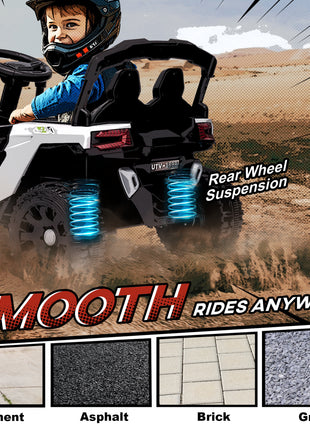 12V Kids Ride On Truck, Battery Powered Electric UTV Vehicle with Rear Suspension, Remote Control for 3-5 Years, White