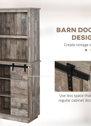 Freestanding Rustic Kitchen Buffet with Hutch, Pantry Storage Cabinet with Sliding Barn Door, Adjustable Shelf, Vintage Wood