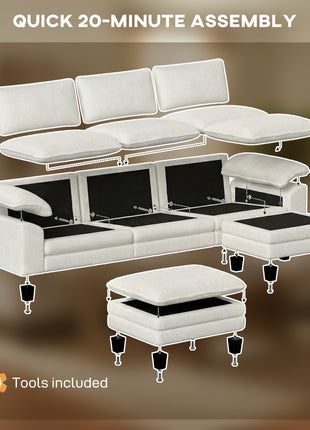Sectional Sofa, L Shaped Couch with Deep Seat, Movable Ottoman and Pillow-top Armrests, Beige