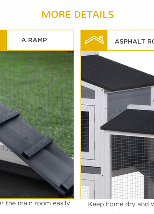 2-tier Indoor Rabbit Enclosure, Wood Hutch Backyard Small Animal House Ramp Outdoor Run Enclosed