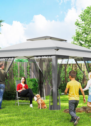 12' x 12' Pop Up Canopy Tent with Netting and Carry Bag, Instant Sun Shelter with 137 sq.ft Shade, Tents for Parties, Height Adjustable, for Outdoor, Garden, Patio, Gray
