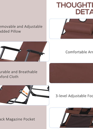 Oxford Fabric Metal Frame Outdoor Pool Sun Lounger Lounge Chair 120°/180°, Brown