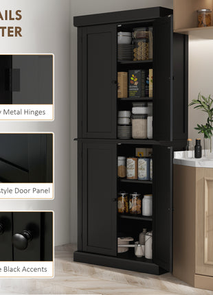 72" Kitchen Cabinet, Pantry Storage Cabinet with Doors and Shelves, Freestanding Food Pantry Cabinet, Black