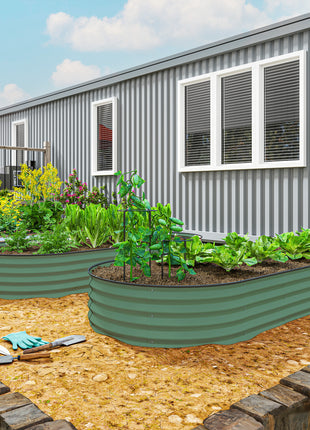 7' x 3' x 1' Raised Garden Bed Set, 2PCS Raised Beds for Gardening with Metal Plant Stakes, Green