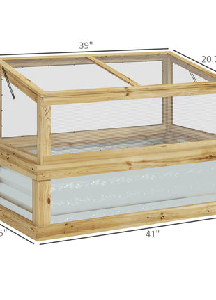 Raised Garden Flower Bed Kit with Lean-to Greenhouse, Wooden Cold Frame Planter, 41" x 22.5" x 28.25", Natural
