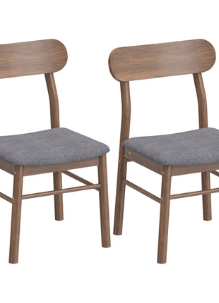 Set of 2 Dining Chairs, Upholstered Dining Room Chairs with Rubberwood Legs and Padded Seat for Kitchen, Gray