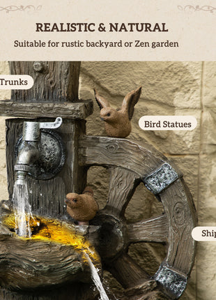 Outdoor Water Fountain, Decorative Garden Birdhouse, 3-Tier Cascading Waterfall with LED Lights and Water Wheel, Soothing Tranquility for Home Garden, Yard Decor