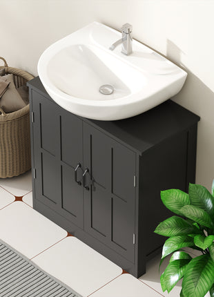 Bathroom Sink Cabinet, Pedestal Sink Cabinet with Adjustable Shelf, Black