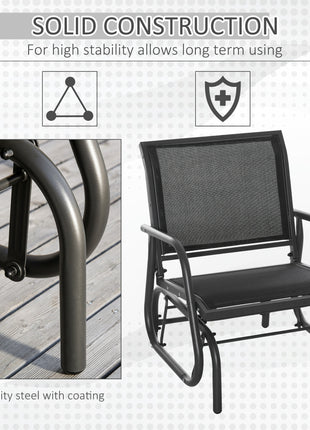 Outdoor Glider Chair, Steel Swing Chai with Curved Armrests for Porch, Garden, Poolside, Balcony, Black