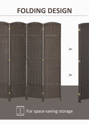 Folding Room Divider Screen 4 Panel 5.6 ' Tall Privacy Screen Freestanding Room Partition for Home Office, Brown