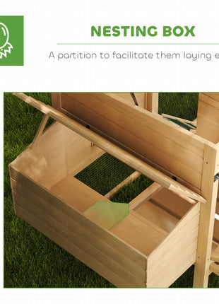 75" Wooden Chicken Coop with Nesting Box, Removable Tray, Ramp Run, for Garden Backyard, Natural Wood