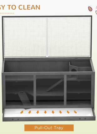 Extra Large Wooden Hamster Cage with Opening Roof, Hut, Ramps, Gray