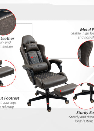 Racing Gaming Chair Diamond PU Leather Office Gamer Chair High Back Swivel Recliner with Footrest, Lumbar Support, Adjustable Height, Brown