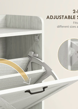 Slim Shoe Storage Cabinet, Farmhouse Shoe Cabinet with 2 Flip Drawers, Adjustable Shelves for 8 Pairs, Distressed White