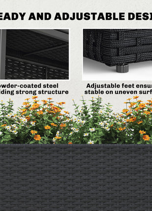 Tall Rectangular Planter with Removable Liner, Holes, PE Wicker Large Planter Box for Indoor Outdoor Plants, Black