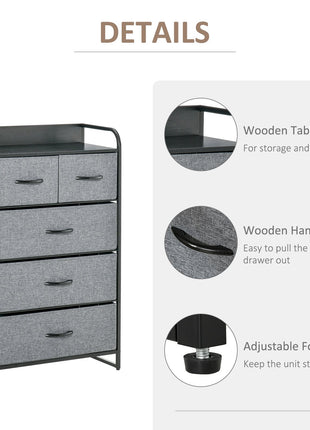 5-Drawer Dresser Tower Chest of Drawers Organizer with Steel Frame Gray
