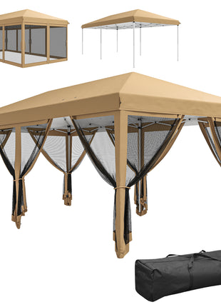 10' x 20' Pop Up Canopy Tent with Netting, Heavy Duty Instant Sun Shelter, Large Tents for Parties with Carry Bag for Outdoor, Garden, Patio, Beige