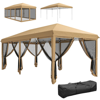 10' x 20' Pop Up Canopy Tent with Netting, Heavy Duty Instant Sun Shelter, Large Tents for Parties with Carry Bag for Outdoor, Garden, Patio, Beige