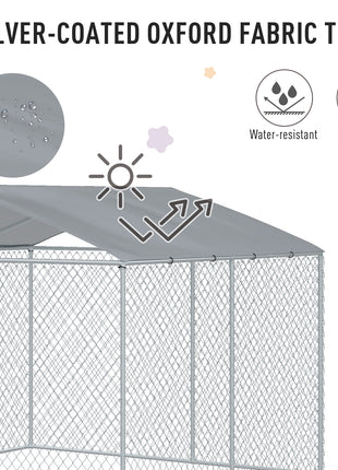 Outdoor Dog Kennel Galvanized Steel Fence with Cover Secure Lock Mesh Sidewalls for Backyard 9.8' x 9.8' x 7.7'