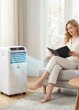 10000 BTU Mobile Portable Air Conditioner with Cooling, Dehumidifier and Ventilating, 2 Speed Fans, 24-Hour Timer, White