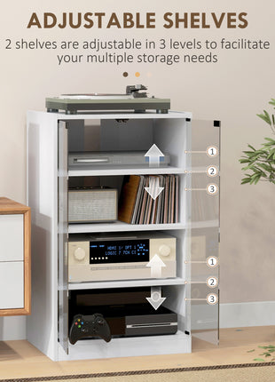 4-Tier Media Cabinet, Media Stand with Adjustable Shelves, Tempered Glass Doors, and Cable Management, Distressed White
