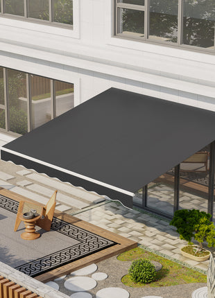 12' x 10' Electric Retractable Awning Sunshade Shelter with Remote Controller, Crank Handle for Deck Balcony Yard, Gray