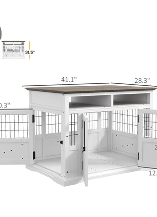 Dog Kennel Furniture Side End Table with Storage, Double Doors for Small and Medium Dogs, White