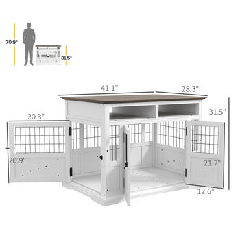 Dog Kennel Furniture Side End Table with Storage, Double Doors for Small and Medium Dogs, White