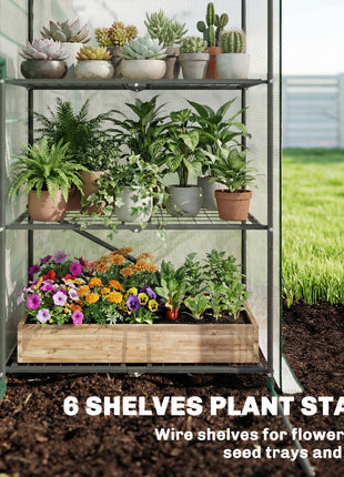 Greenhouse for Outdoors, Portable Greenhouse with 6 Shelves, UV-Resistant PE Cover, Roll-Up Door, White