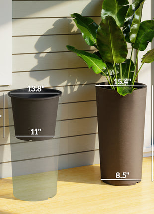 29 Inch Outdoor Planter, Set of 2 Plastic Flower Pots, Weather and UV Resistant Stackable Large Planters, Brown