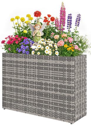 Tall Rectangular Planter with Removable Liner, Holes, PE Wicker Large Planter Box for Indoor Outdoor Plants, Gray