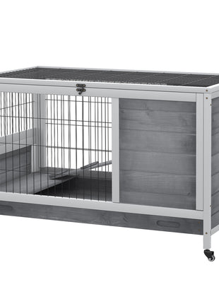 Indoor Rabbit Enclosure, Wooden Elevated Cage Habitat with Enclosed Run with Wheels - Ideal for Rabbits and Guinea Pigs