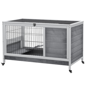 Indoor Rabbit Enclosure, Wooden Elevated Cage Habitat with Enclosed Run with Wheels - Ideal for Rabbits and Guinea Pigs