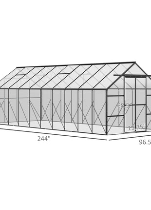 20' x 8' Aluminum Greenhouse Polycarbonate Walk-in Garden Greenhouse Kit with Adjustable Roof Vent, Rain Gutter and Sliding Door for Winter, Clear