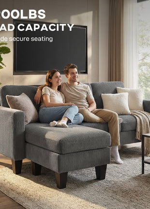 Sectional Sofa, L Shaped Couch, with Reversible Chaise or Ottoman, Dark Gray