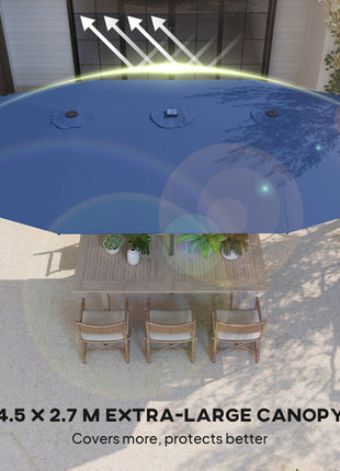 Garden Parasol, Double-Sided Sun Umbrella with LED Solar Lights, Patio Parasol for Outdoor, Blue