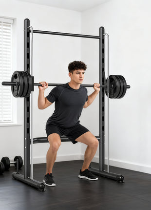 Squat Rack with Pull Up Bar and Barbell Bar Adjustable Bench Press Multi-Function Weight Lifting Half Rack Black