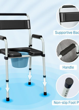 Bedside Commode Chair for Seniors, Adults, Handicap, Raised Toilet Seat with Arm, Adjustable Height, 331 lbs, Black