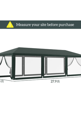 10' x 28' Party Tent, Outdoor Wedding Canopy & Gazebo with Removable Sidewalls, Shade Shelter for Events, BBQs, Green