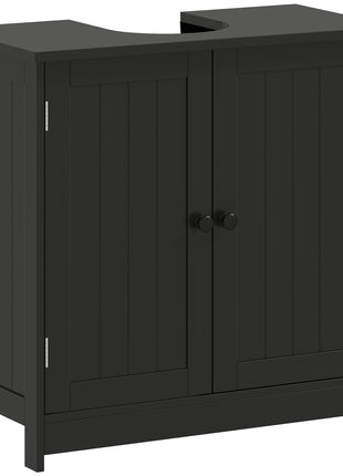 Under Sink Bathroom Cabinet, Pedestal Sink Storage Cabinet with 2 Doors, Shelf and U-Shape, Black